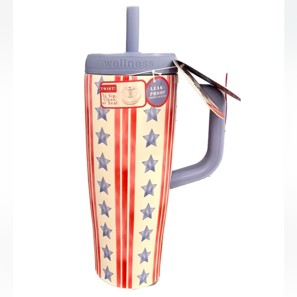 Stars and Stripes USA Fourth of July Patriotic 32oz Wellness Tumbler NWT
